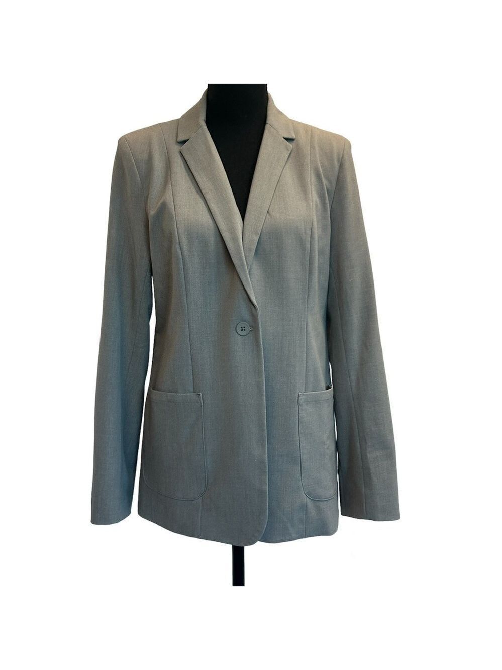 Tahari gray blazer single breasted front pockets career business professional